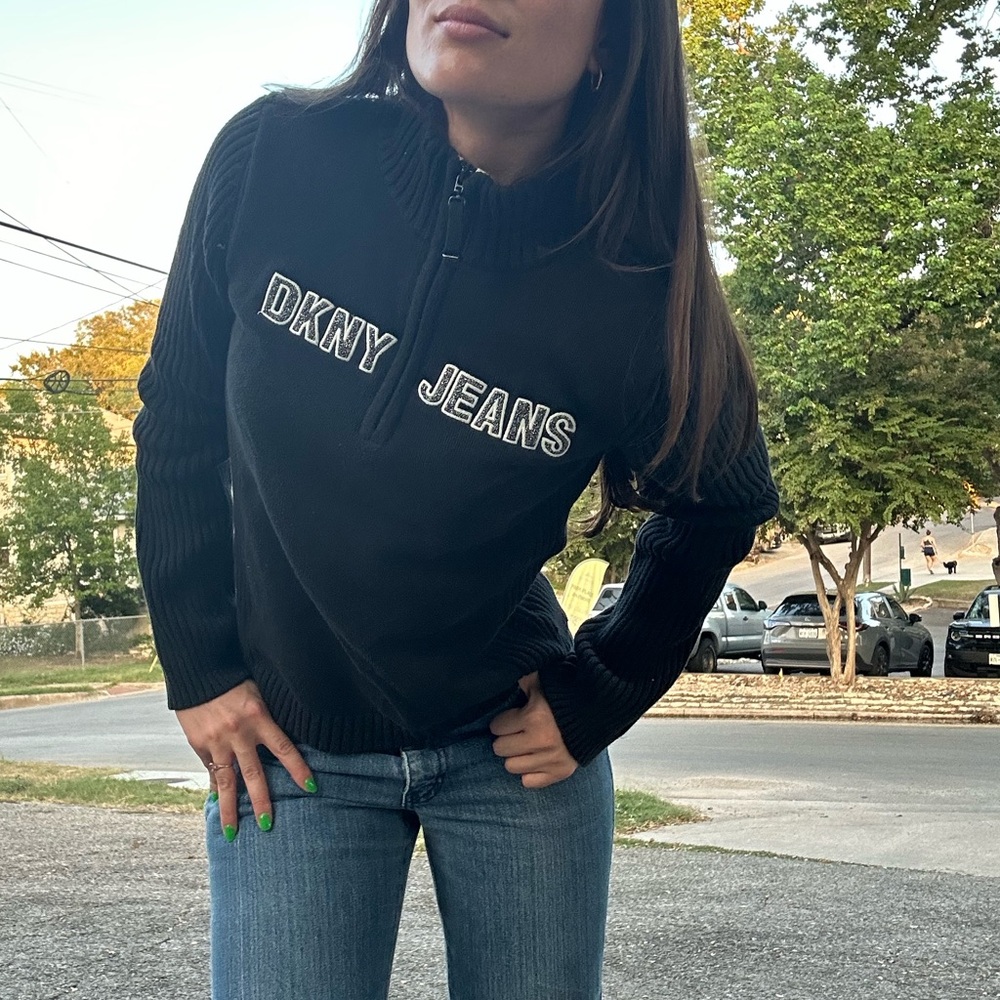 DKNY Y2K Black Zip Sweater with Logo